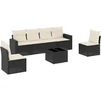 vidaXL Ensemble de salon de jardin 7 pièces avec coussins noir poly rotin