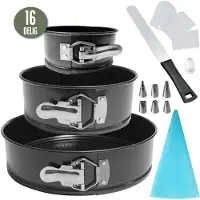 Coock - 16-Piece Round Springform Set - Baking Set - Cake pan 10 T/M 24CM - Baking tin with Non-stick coating - Cake decoration set - Cake baking utensils - Palette knife - Dough scrapers - Pipe bag