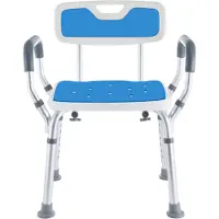Safe Life Chaise de douche SafeLife avec dossier et accoudoir amovibles - antidérapant - hauteur réglable - blanc/bleu