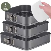Coock 3-Piece Baking Tray Set Square- Springform - Cake Tray Rectangle with Non-stick Coating - 24 to 28 Cm Diameter -Cake Pan Incl. Dough Scraper & E-Book