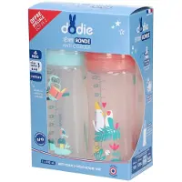 Dodie Coffret 2 Biberons Initiation+ Anti-Colique 330Ml Rose Danseuse +6 Mois Tétine Ronde 3 Vitesses Débit 3 -