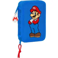 Safta Super Mario Play Double Pouch Bleu clair Rouge 12,5 x 19,5 x 4 cm (28 Pièces)
