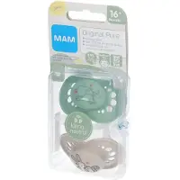 Mam Original Pure Tétines en silicone à motif Vert-écru 16 mois et + 2 pc(s) Tétine(S)