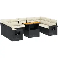 vidaXL Ensemble de 10 canapés de jardin avec coussins noir poly rotin