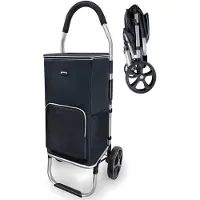 Goliving Chariot de courses - - Avec poches latérales et compartiment réfrigérant - Pliable - Aluminium inoxydable - 50L - Noir