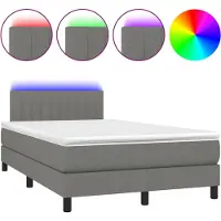 vidaXL Lit boxspring avec matelas & LED gris foncé 120x190 cm Tissu
