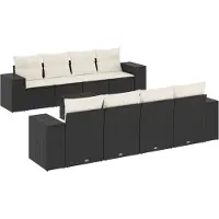 vidaXL Ensemble de salon de jardin 9 pièces avec coussins noir poly rotin