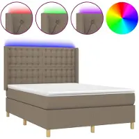 vidaXL Lit Boxspring avec matelas & LED Taupe 140x200 cm Tissu