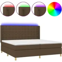 vidaXL Lit Boxspring avec matelas & LED Marron foncé 200x200 cm Tissu