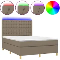 vidaXL Lit Boxspring avec matelas & LED Taupe 140x200 cm Tissu