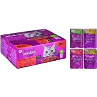 Whiskas Adult sachet 160x85g Classic Meals nourriture complète humide pour chats adultes à base de bœuf, poulet, agneau et volaille.
