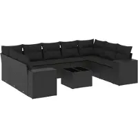 vidaXL Ensemble de 10 canapés de jardin avec coussins noir poly rotin