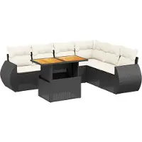 vidaXL Ensemble de salon de jardin 7 pièces avec coussins noir poly rotin