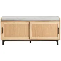 SoBuy Meuble à chaussures avec siège rembourré - 2 portes coulissantes - Max. 225 kg - 110 x 40 x 49 cm - Naturel/gris