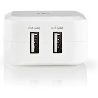 Nedis Chargeur mural | 24 W | Fonction de charge rapide | 2x 2.4 A A | Nombre de sorties : 2 | 2x USB-A | Sans câble | Sortie monotension