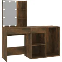 vidaXL Coiffeuse LED avec armoire Chêne fumé Matériau dérivé du bois