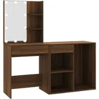 vidaXL Coiffeuse LED avec armoire brune imitation chêne Matériau dérivé du bois