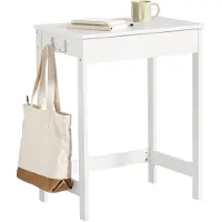 SoBuy Bureau compact Table d'ordinateur avec 1 tiroir et 2 crochets Petite table Table de travail PC Meuble blanc 60x77x40cm FWT43-W