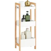 SoBuy Armoire de toilette 3 compartiments - 28x74x20 cm - Bois/Blanc