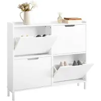SoBuy FSR100-W Meuble de rangement pour chaussures Meuble de rangement pour chaussures à 4 feuilles Meuble de rangement pour chaussures dans l'entrée - Blanc, 100x19x91cm