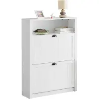 SoBuy Meuble à chaussures avec 2 abattants - Max. 50 kg - MDF - 80 x 24 x 110 cm - Blanc