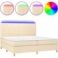 vidaXL Lit boxspring avec matelas & LED Crème 200x200 cm Tissu