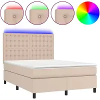 vidaXL Lit à sommier tapissier avec matelas et LED Cappuccino-Brown 140x200cm