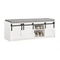 SoBuy FSR133-W Meuble à chaussures Meuble à chaussures Meuble d'entrée Meuble de rangement bas Meuble de rangement Meuble de rangement avec 1 coussin rembourré et 3 portes-fenêtres