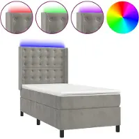 vidaXL Lit boxspring avec matelas & LED gris clair 90x200 cm velours