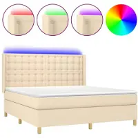 vidaXL Lit Boxspring avec matelas & LED Crème 180x200 cm Tissu