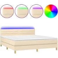 vidaXL Lit Boxspring avec matelas & LED Crème 180x200 cm Tissu
