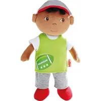 Haba Poup e douce Snug Up Mason - Poup e gar on douce de 29,2 cm aux cheveux noirs (lavable en machine)
