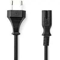 Nedis Câble d'alimentation - Fiche européenne - IEC-320-C7 - 2.00 m - Droit - 2x 0.75 mm² - Cuivre - plat (2 m), Câble d'alimentation, Noir