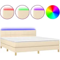 vidaXL Lit Boxspring avec matelas & LED Crème 160x200 cm Tissu