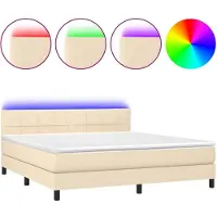 vidaXL Lit Boxspring avec matelas & LED Crème 160x200 cm Tissu
