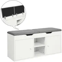 SoBuy Banc , Banc à chaussures avec 2 armoires, 100 x 34 x 48 cm, Blanc/ Gris