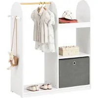 SoBuy Armoire enfant - 3 étagères 1 panier 3 crochets - blanc - 97 x 35 x 108 cm