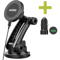 Accezz Support de téléphone pour voiture - MagSafe - Chargeur sans fil - Universel - Tableau de bord et pare-brise - Noir