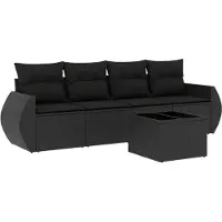 vidaXL Ensemble de salon de jardin 5 pièces avec coussins noir poly rotin
