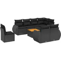 vidaXL Ensemble de salon de jardin 9 pièces avec coussins noir poly rotin