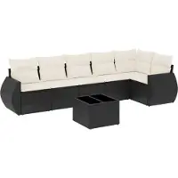 vidaXL Ensemble de salon de jardin 7 pièces avec coussins noir poly rotin