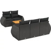 vidaXL Ensemble de salon de jardin 6 pièces avec coussins noir poly rotin