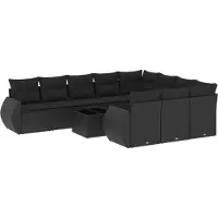 vidaXL Ensemble de salon de jardin 11 pièces avec coussins noir poly rotin