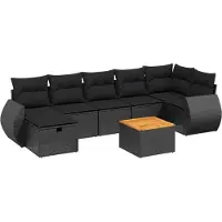 vidaXL Ensemble de jardin canapé 8 pièces avec coussins noir poly rotin