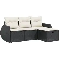 vidaXL Ensemble de salon de jardin 4 pièces avec coussins noir poly rotin