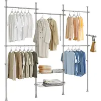 SoBuy Portemanteau - 5 tringles à linge et 2 paniers - réglable - 209-305 x 200-270 cm