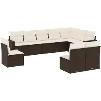 vidaXL Salon de jardin 10 pcs avec coussins marron résine tressée
