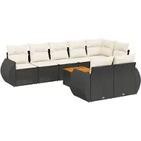 vidaXL Ensemble de salon de jardin 9 pièces avec coussins noir poly rotin