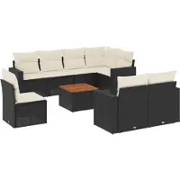 vidaXL Ensemble de salon de jardin 9 pièces avec coussins noir poly rotin