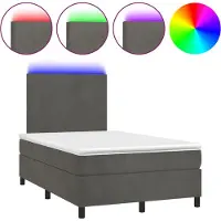 vidaXL Lit boxspring avec matelas & LED gris foncé 120x190 cm velours
